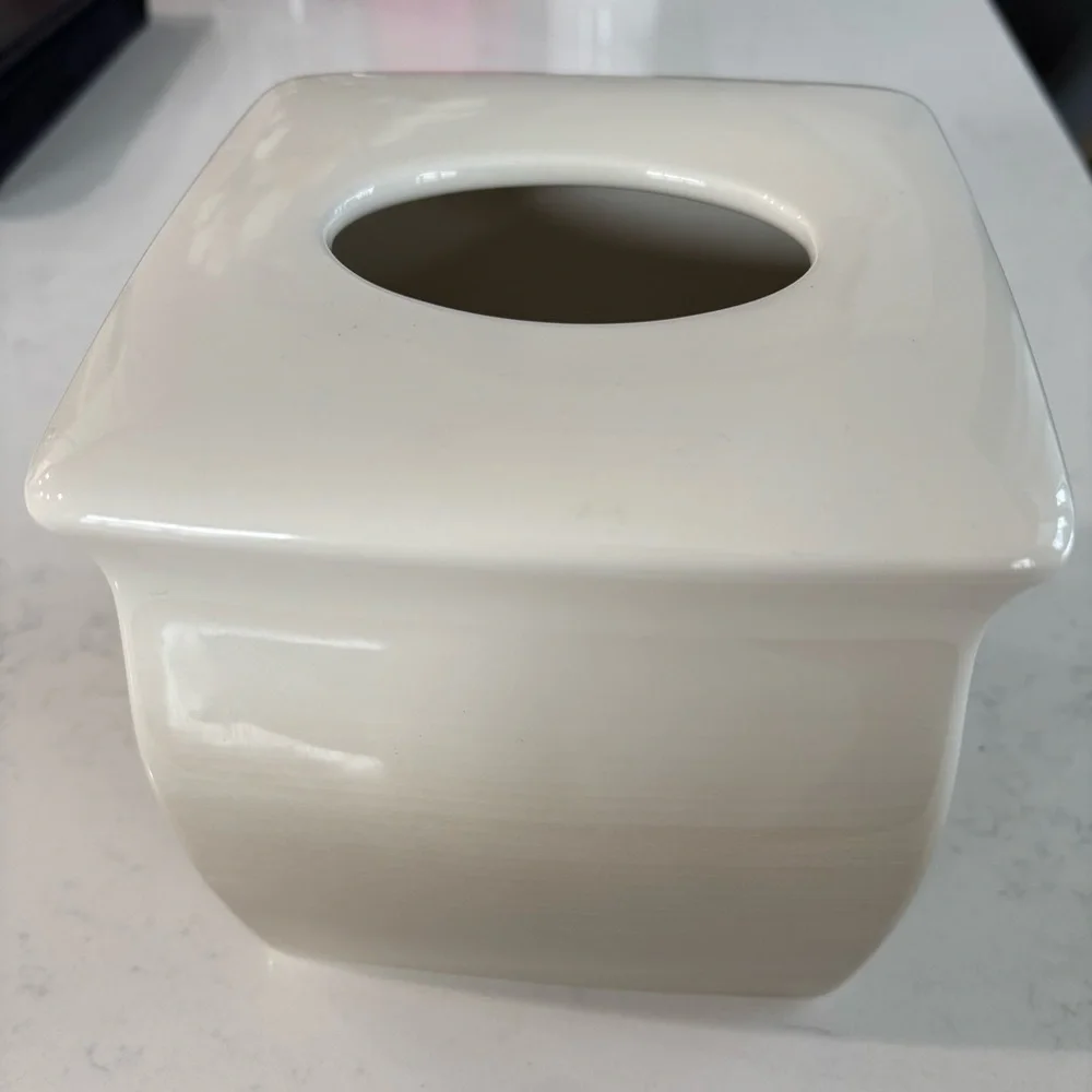 Warmsutta Hand Pained Ceramic Square Tissue Holder in Shades of Beige Tan &Taupe